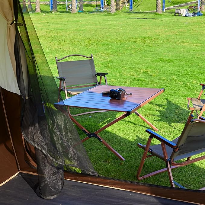 KTT Extra Large Tent 12-14 PersonFamily Cabin Tents2 RoomsStraight Wall2 Doors 4 Windows with MeshWaterproofStraight WallBig Tent for OutdoorPicnicCampingGathering(Brown)
