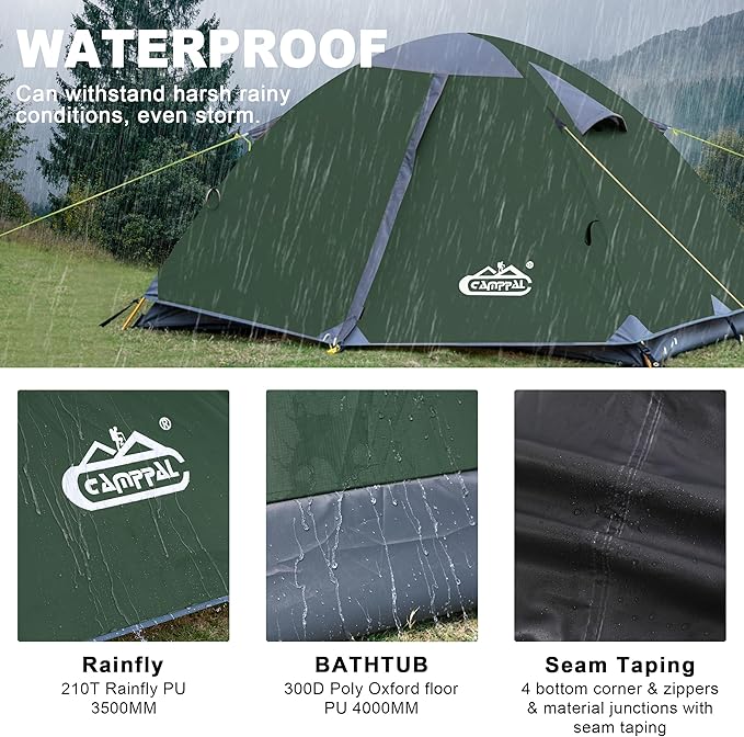 2 Person Backpacking Tent Waterproof Windproof Two Person Tent Lightweight Easy Setup 2 Man Tent for Camping Hiking Cycling