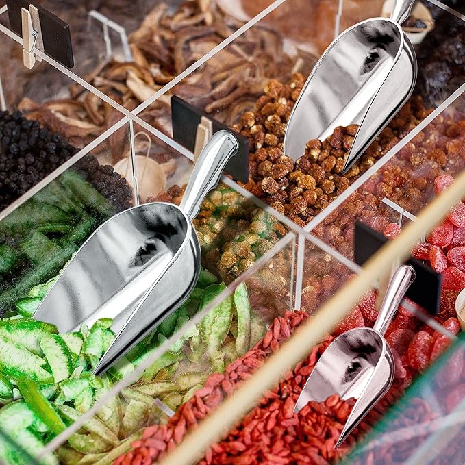 Amazing Abby - Elsa - Aluminum Ice Scoops (3-Piece Set) Cast Aluminum Utility Scoops 5/12/24-Ounce Capacity Food-Grade Good for Home and Commercial Use NOT Dishwasher-Safe Hand-Wash Recommended