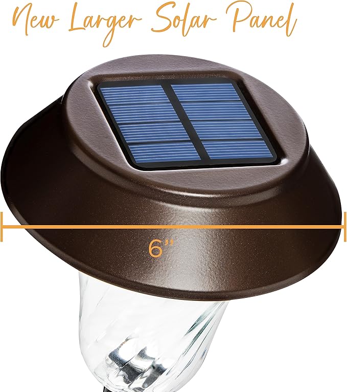 2 Pack Super Size 6 Diameter Bronze Solar Path Light with Large Solar Panel Glass Lens Metal Ground Stake and Extra-Bright LED for Garden Lawn Patio Walkway Driveway