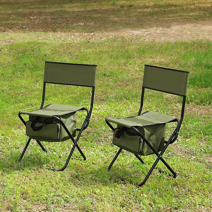2-Pack Folding Chairs Portable Camping Chairs with Storage Pouch &amp Anti-Slip Feet No Setup Required Instant Outdoor Chairs for Lawn Beach Picnic Concert Supports 280LBS (Green)