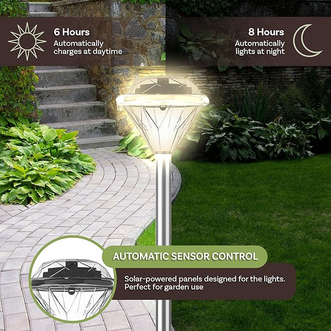 24-Pack LED Solar Outdoor Waterproof Garden Lights - Cold White Solar Pathway - Yard Driveway or Landscape Lighting by Pure Garden (Silver)