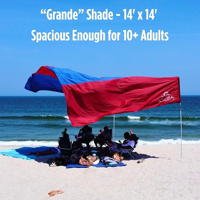 MillionShades® Beach Shade Canopy – Grande 14 ft x 14 ft Wind-Propelled® Sun Shade for Beach with UPF 50+ 360° Views Quiet &amp Lightweight Design Easy Setup Tent - Windproof Beach Shelter
