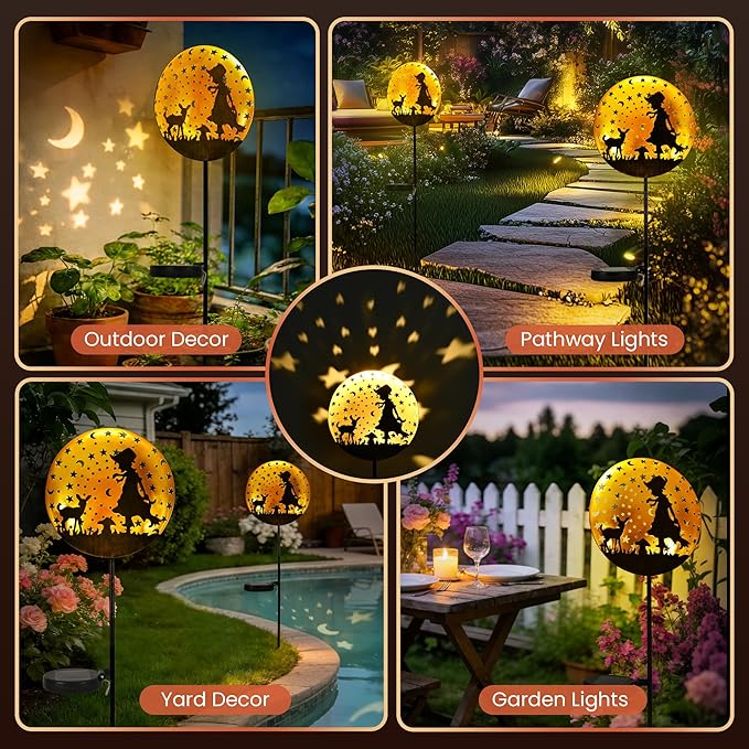 Solar Garden Lights Metal Shepherdess Sculpture Pathway Stakes Waterproof Outdoor Decorative Lights for Yard Patio Garden Porch Gifts for Women Mom 1 Pack