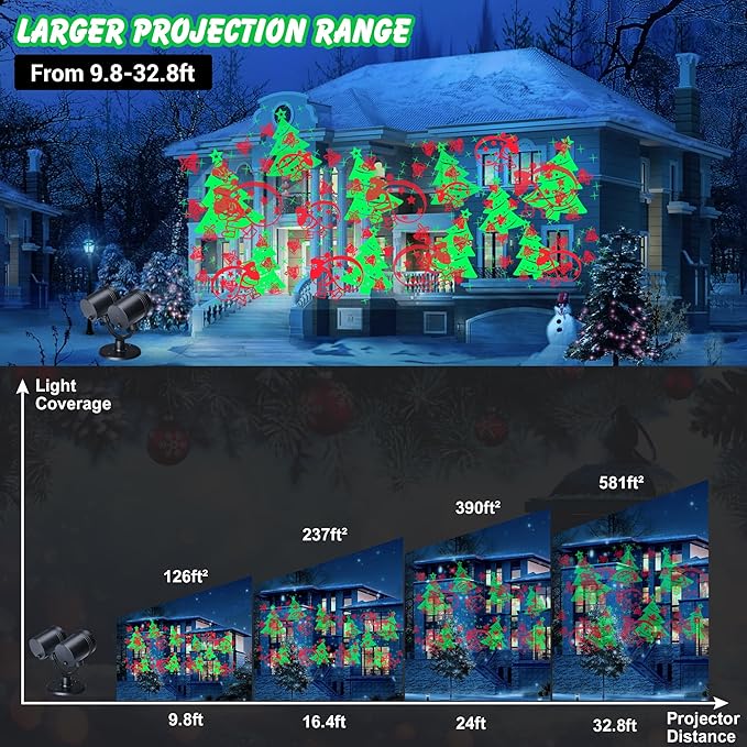 Christmas Lights Projector Christmas Decorations Lighting Projector with Timer Dynamic Led Xmas Tree Santa Claus Jingle Bells Lights for New Year Party Garden Wall Outdoor Indoor Holiday Decor