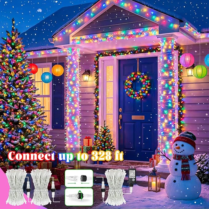 165FT 500 LED Outdoor String Lights Plug in Christmas Lights Indoor Waterproof with 8 Modes Connectable Twinkle Fairy Lights Clear Wire for Outside Bedroom Patio Garden Party Decorations Multicolor