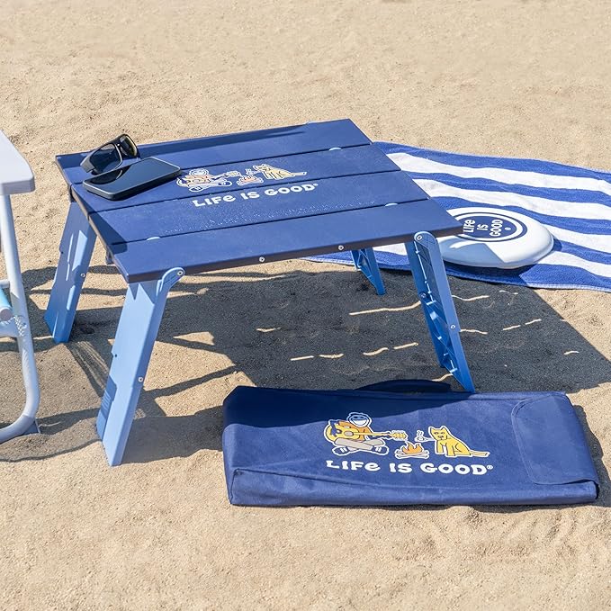 Life is Good Family Portable Outdoor Folding Table with Adjustable Height and Carry Bag for Beach Camping 30lb Weight Capacity 22 x 20 x 16