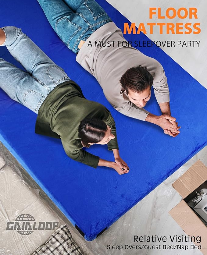 3 Inch Memory Foam Camping Mattress Dual Layer Thick Sleeping Camp Pad for Car Tent Cot Roll-Up Portable Glamping Floor Bed for Guests Sleepover
