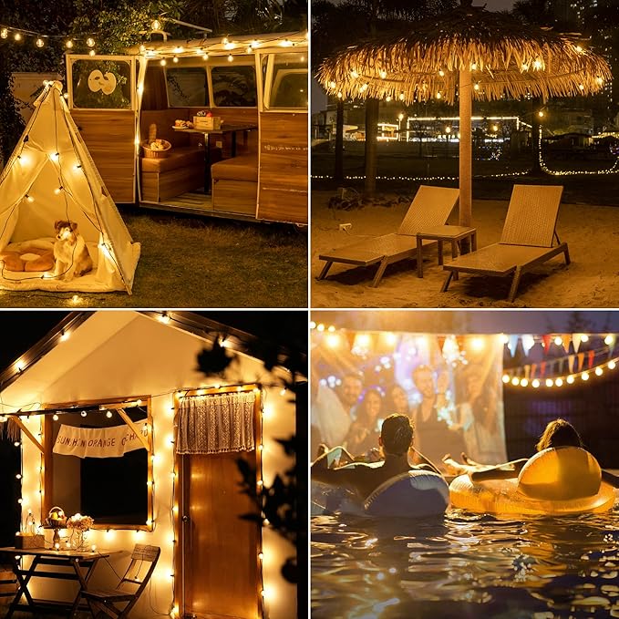 Outdoor String Lights 150FT with Remote Dimmer G40 Globe LED Patio Lights with 75 Edison Plastic Bulbs(4 Spare) Waterproof Hanging Lights for Backyard Balcony Yard Deck Garden Party