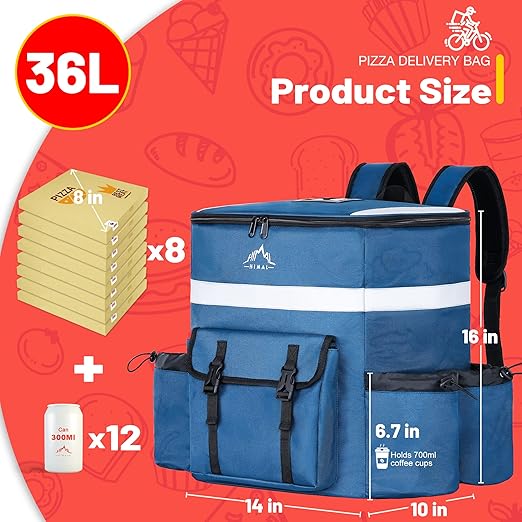Food Delivery Backpack Insulated Delivery Bags for Delivery Bike Large Pizza Delivery Bag for HOT/COLD with 4 Pockets Reflective Strip for Uber EatCamping &amp Beach (Blue)