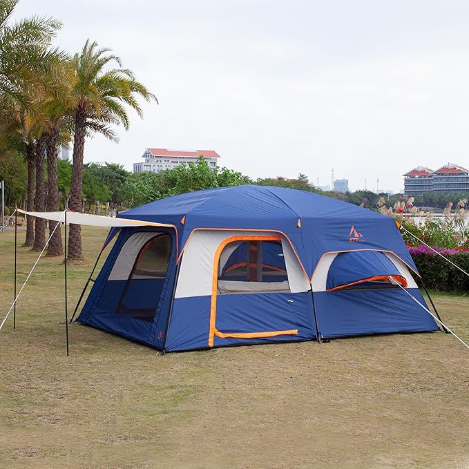 KTT Extra Large Tent 10-12-14 Person(A)Family Cabin Tents2 Rooms3 Doors and 3 Windows with MeshStraight WallWaterproofDouble LayerBig Tent for OutdoorPicnicCampingFamily Gathering