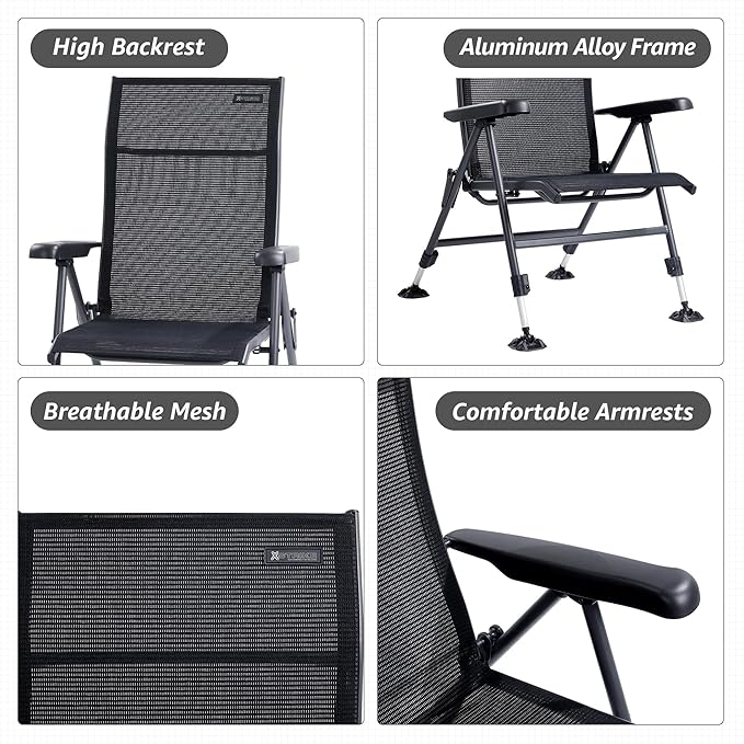X Strike Folding Camping Chair Support 350 LBS Outdoor Fishing Chair for Adults Breathable Mesh with Adjustable High Back Support and Leg Aluminum Frame for Fishing Camp Lawn Patio.