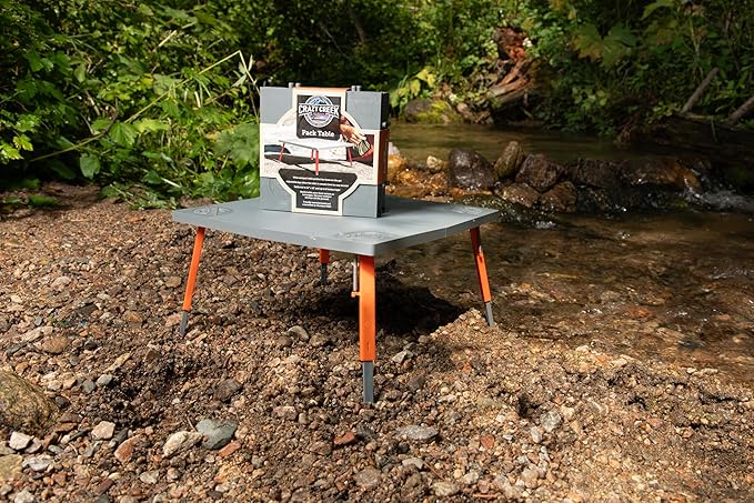 Crazy Creek Pack Table Compact 12 x 12 Outdoor Folding Table Gray and Orange