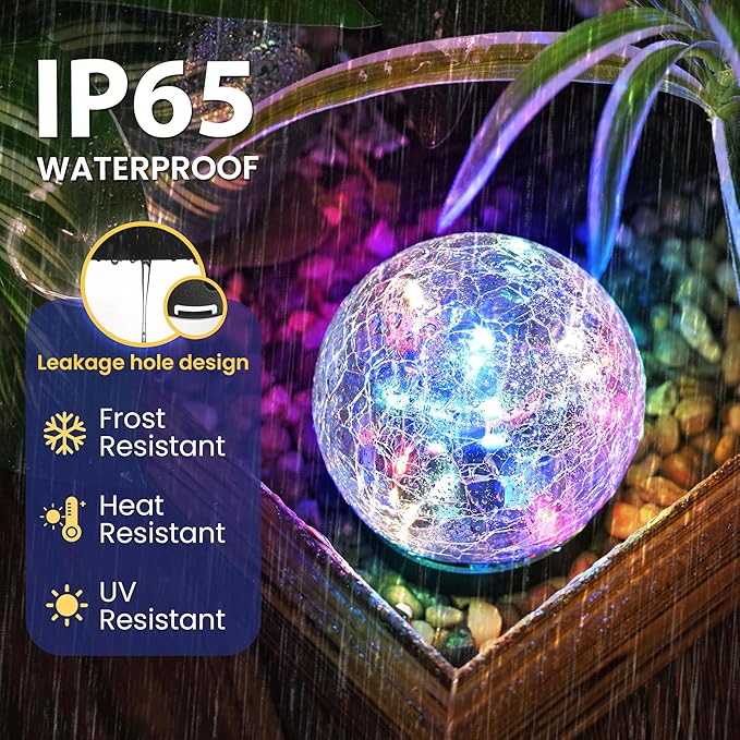 Solar Lights Outdoor for Yard Patio Porch Garden Decor Birthday Gifts for Mom Women Solar Globe Lights Waterproof Cracked Glass Ball Outdoor Decorations Balcony Backyard (4 Pack Multicolor)