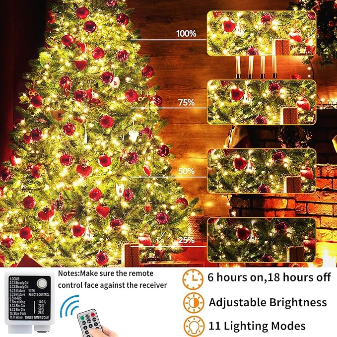 Haili 1000 Led Christmas Lights Plug in 8 Lighting Modes Waterproof Outdoor Christmas Lights for Tree Yard Party Indoor Outside Decorations (393FT Color Changing)