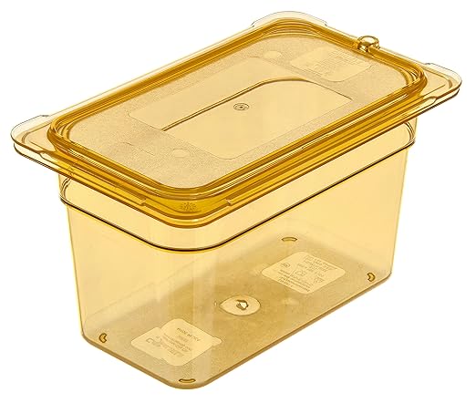 Carlisle FoodService Products Storplus High Heat Food Pan Chafing Pan with Spoonable Corners for Catering Buffets Restaurants High Heat Plastic 1/4 Size 6 Inches Deep Amber