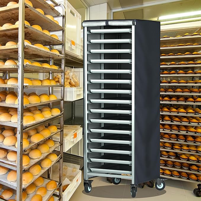 Commercial Bread Pan Rack Cover 28x23x64 - Waterproof Kitchen Storage Protection for Bakery Restaurant (Black)