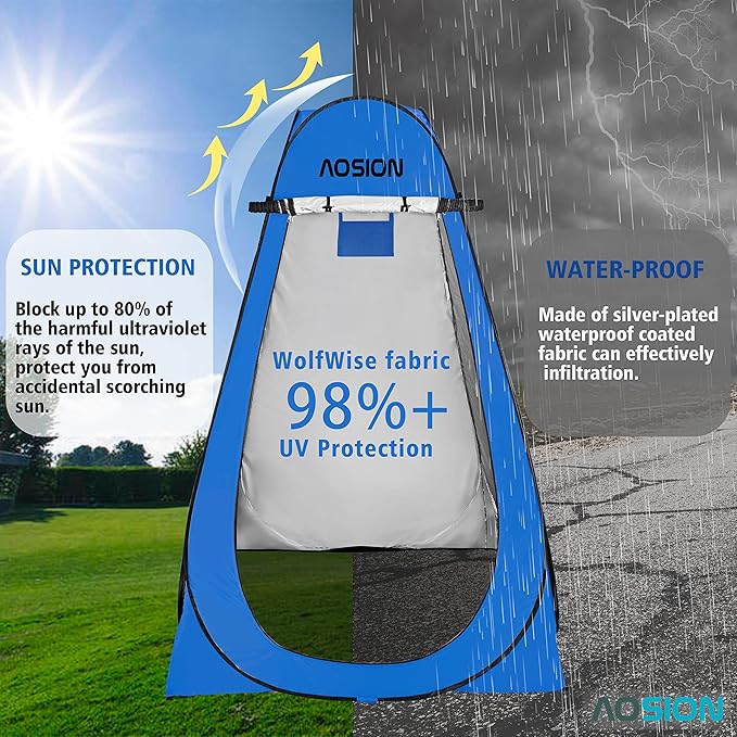AOSION Privacy Shower TentPop Up Changing TentCamp Bathroom Changing Dressing RoomSun Sunshade Canopy Outdoor Rain Shelter for Camping Hiking Beach Picnic Fishing. (Blue)