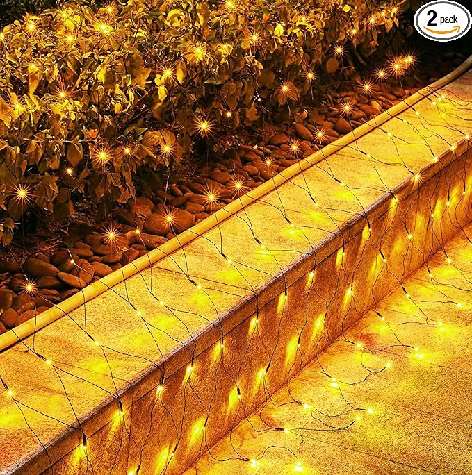 Brightown 2 Pack 12 x 5FT 360 LED Christmas Net Lights Outdoor Mesh Lights Waterproof IP65 12 Modes Connectable Extendable Mesh Net Christmas Light Outdoor for Bush Tree Yard Garden Warm White