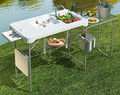 42.5 Fish Cleaning Table with Dual Sink Portable Folding Camping Table with Foldable Extension Stand Faucet Sprayer Grid Rack Hose Hook Up &amp Knife Groove Outdoor Sink Station for Picnic