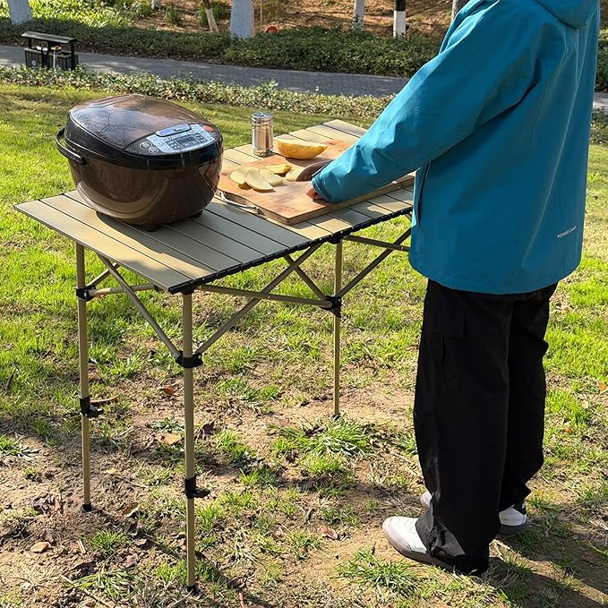 Camping Table Folding Portable Camp Lightweight Roll Up Table Adjustable Height with Carry Bag Indoor Outdoor for Camping HomePicnicBackyardBBQParty