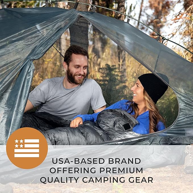 Hyke &amp Byke Katahdin 32 F Hiking &amp Backpacking Sleeping Bag - 4 Season 625FP Ultralight Sleeping Bag - Water Resistant - Charcoal Gray - Long
