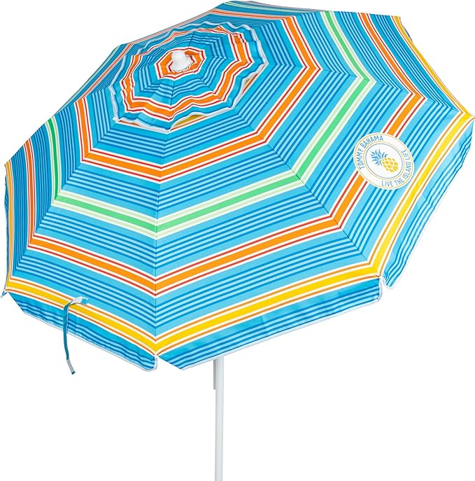 Tommy Bahama 6' UPF 50+ Tilt Beach Umbrella with Integrated Sand Anchor Wind Vent and Carry Bag