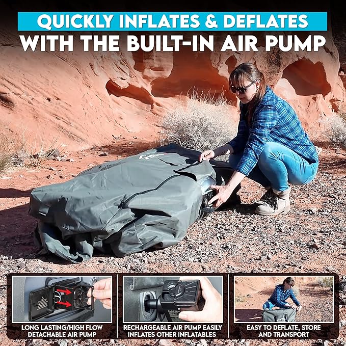 Pittman - Inflatable Couch with Built in Pump for Outdoors &amp Indoors - Blow Up Couch for Camping Glamping or Home use has Heavy Duty Puncture Resistant Fabric for Inflatable Sofa Comfort &amp Du