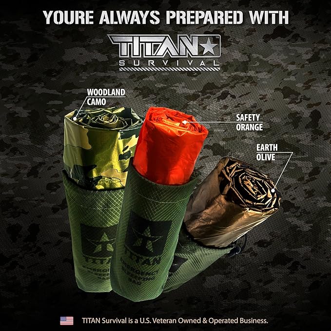 TITANSurvival Emergency Sleeping Bags for Survival 36” x 78” - 90% Heat Retention 41% Thicker &amp Waterproof - Durable Survival Sleeping Bag for Cold Weather Camping - Thermal Sleeping Bag Outdoor