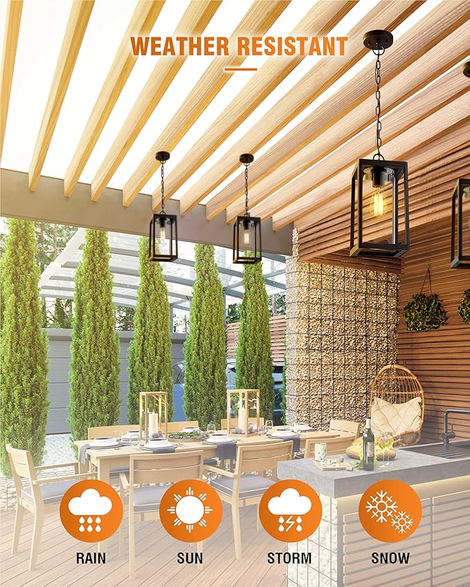Beionxii Outdoor Pendant Light Modern Exterior Hanging Porch Lantern Black Cast Aluminum w/Clear Cylinder Glass - A291H-1PK