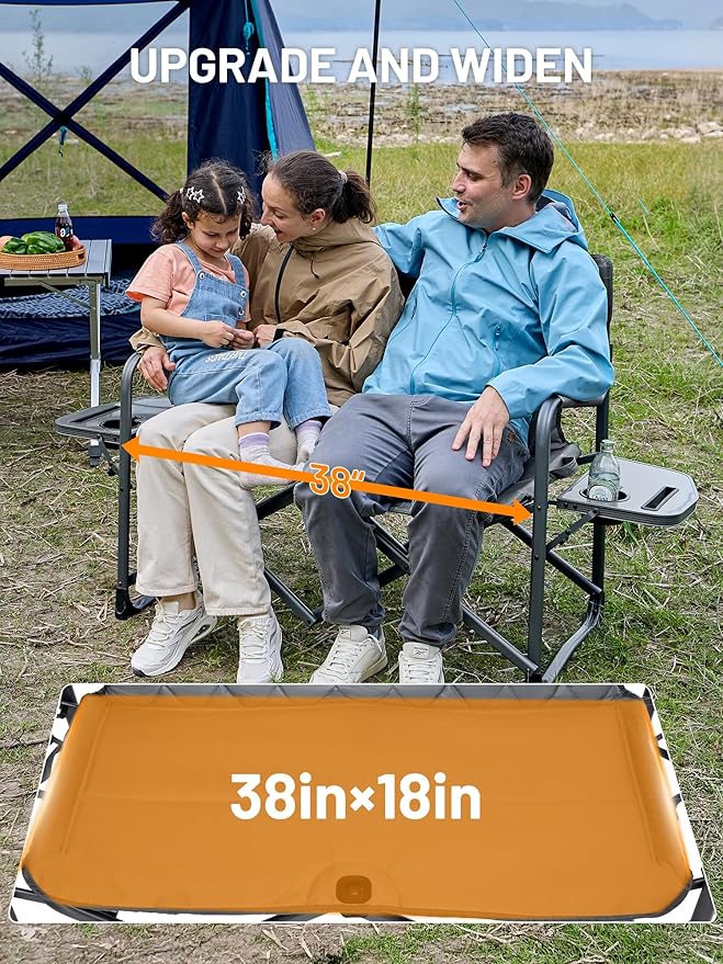 TIMBER RIDGE Double Camping Chair Portable Loveseat Heavy Duty Folding Camp Couch 2 Person Director Chairs with Cup Holder for Outdoor Lawn Tailgates Picnic Sports Soccer Games Supports 600 lbs Grey