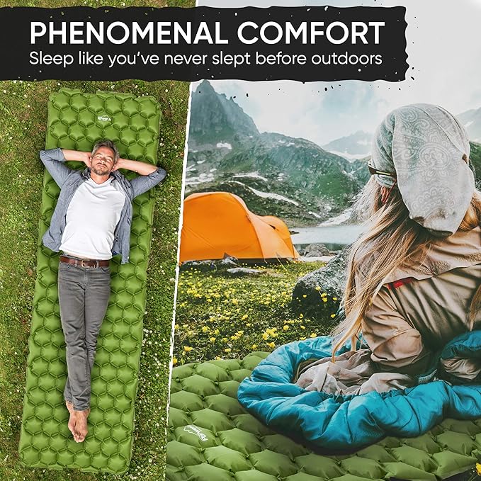 POWERLIX Ultralight Inflatable Camping Sleeping Pad - Camping Mattress Sleeping Mat for Backpacking Hiking Compact Lightweight Sleeping Pad for Camping Inflation Bag/Repair Kit Included