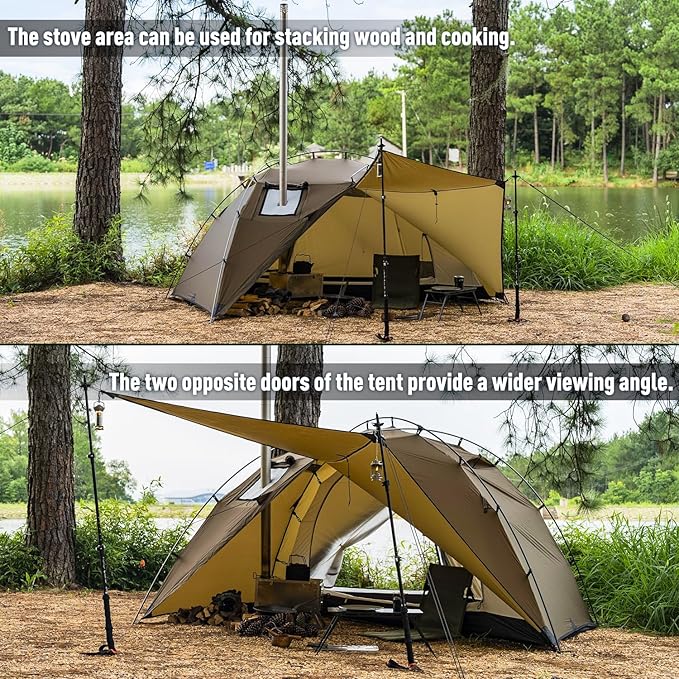 POMOLY Camping Hot Tent Wood Stove Tents Dune Solo Portable Tents with Inner Tent for 1 Person Hiking Hunting Backpacking