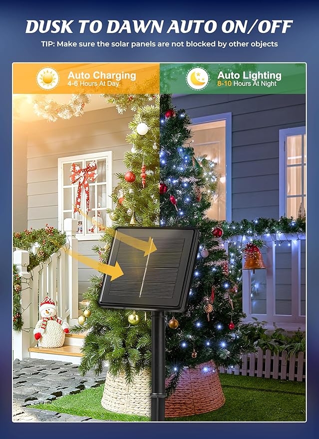Brightown 2 Pack Solar Christmas String Lights Outdoor Total 144Ft 400 LED Twinkle Fairy Lights Waterproof with 8 Modes Auto On/Off for Patio Tree Garden Party Home Wedding Decorations (Cool White)