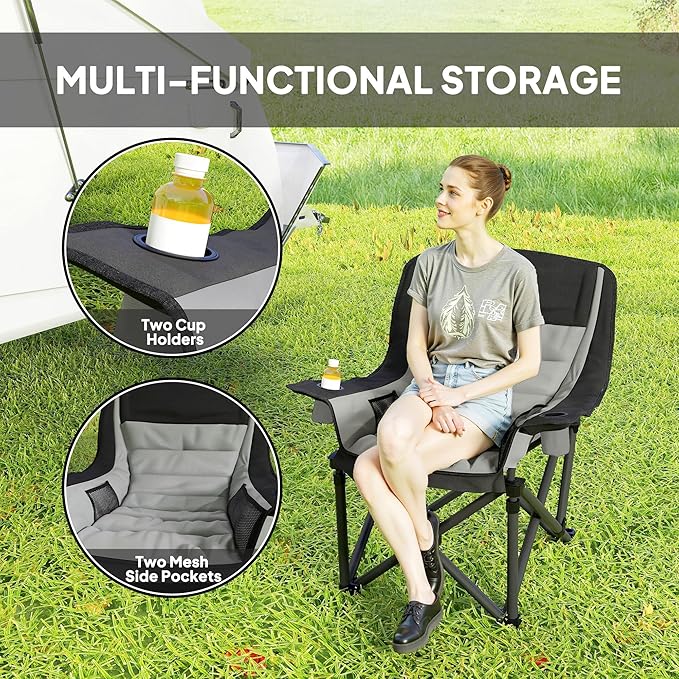 Outsunny Double Camping Chair for Adults Padded Folding Camp Chair for 2 Person with Armrest Wine Glass Holder Cup Holder Carry Bag for Outdoor Sports Picnics Supports up to 552 lbs.