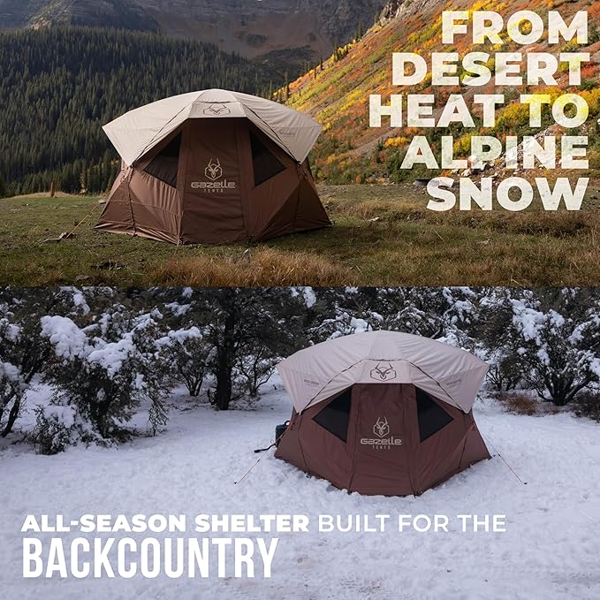 Gazelle Tents™ Backcountry T5 All-Season Hub Tent – Quick 90-Second Setup Heavy-Duty 300D Ripstop Fabric HVAC Port 4-Season Shelter for Overlanding Camping and Basecamp Adventures GBC50WN