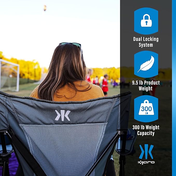 Kijaro Portable Camping Chairs - Enjoy the Outdoors with a Versatile Folding Sports Chair for Outdoor &amp Lawn - Dual Lock Feature Locks Position – Hallet Peak Gray