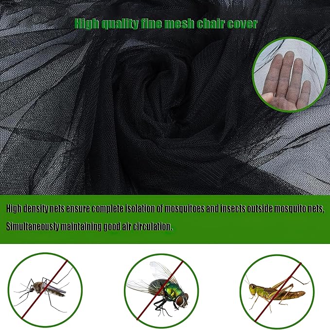 Camping Chair Mosquito Net Cover Black Mesh Insect Protection Screen 62.9x35.4x32.3 Inch with Dual Zipper Design for Outdoor Chairs with Sunshade (Black (Mosquito net))