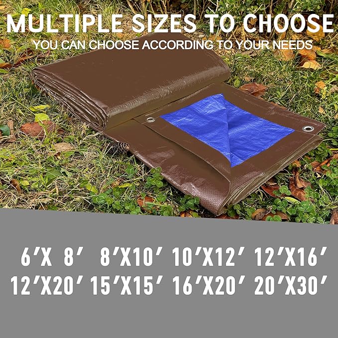STARPYNG-7 Mil Brown/Blue 16x20 Feet Tarp-Multifunctional Waterproof Tarpaulin-Waterproof UV Resistant Rip and Tear Resistant Poly Tarpaulin with Reinforced Edges for Cover