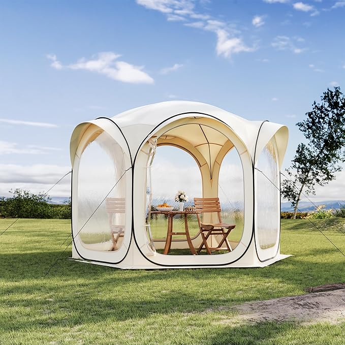 12x12ft Gazebo Screen Tent Pop Up Bubble Tent Mosquito Proof &amp Sun Shade Canopy Heavy Duty Waterproof Outdoor Shelter for Patio Camping Backyard Parties