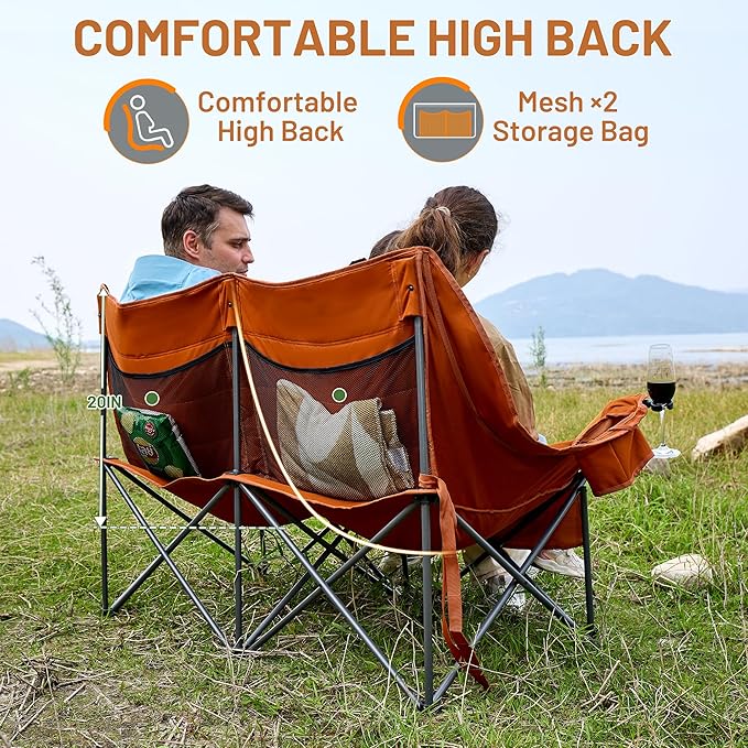 Timber Ridge Double Camping Chair Heavy Duty Outdoor Folding Camp Couch Loveseat Camping Chairs Perfect for Campsites Patio/Lawn Soccer Games or Other Youth Sports Supports 600 lbs
