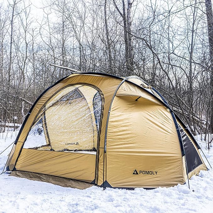 POMOLY Dome Tent Freestanding Camping Hot Tent Barracuda 2 Portable Wood Stove Tents for 1-2 Person Backpacking Hiking