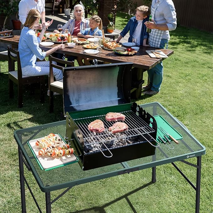 VILLEY Grill Table 3ft Folding Camping Table with Aluminum Adjustable Legs Portable Lightweight Camp Table for Beach Picnics and Outdoor Cooking