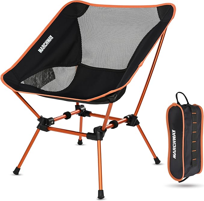 MARCHWAY Ultralight Folding Camping Chair Heavy Duty Portable Compact for Outdoor Camp Travel Beach Picnic Festival Hiking Lightweight Backpacking (Orange)