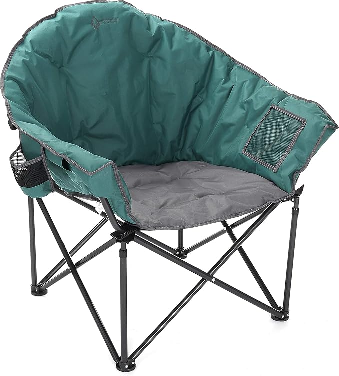 ARROWHEAD OUTDOOR Oversized Heavy-Duty Club Folding Camping Chair with Pocket Cup Holder Portable Padded Moon Round Saucer Supports 330lbs Carrying Bag