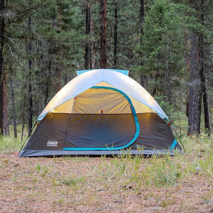 Coleman OneSource Rechargeable 4/6 Person Camping Tent with Airflow System &amp LED Lighting Includes Rainfly Tent Fan Lights and Interchangeable Battery Pack Easy Setup Tent for Camping
