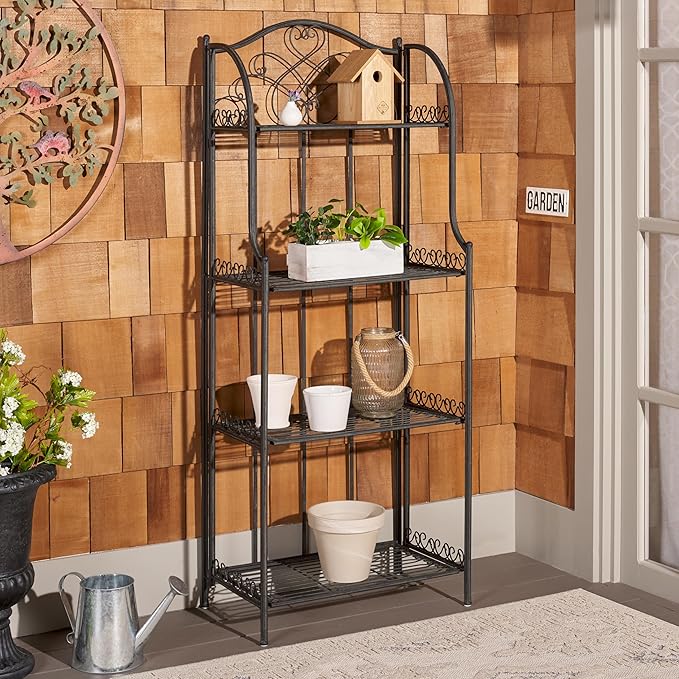 SAFAVIEH Outdoor Collection Amaris Victorian Scroll Antique Black 4-Tier Shelf Baker's Rack (Fully Assembled)