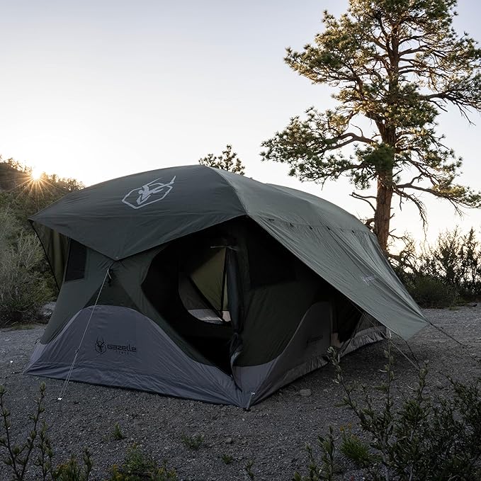 Gazelle Tents™ T4 Tandem Hub Tent Easy 90 Second Set-Up Waterproof UV Resistant Convertible Screen Room Removable Floor 4-8 Person Alpine Green 78 x 94 x 165 GT450GR