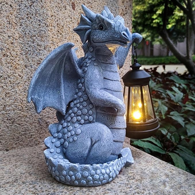 Solar Dragon Garden Statue Decoration with Solar LanternDragon Figurine Lights Outdoor Décor for YardLawn Patio Balcony Unique Housewarming Ornament