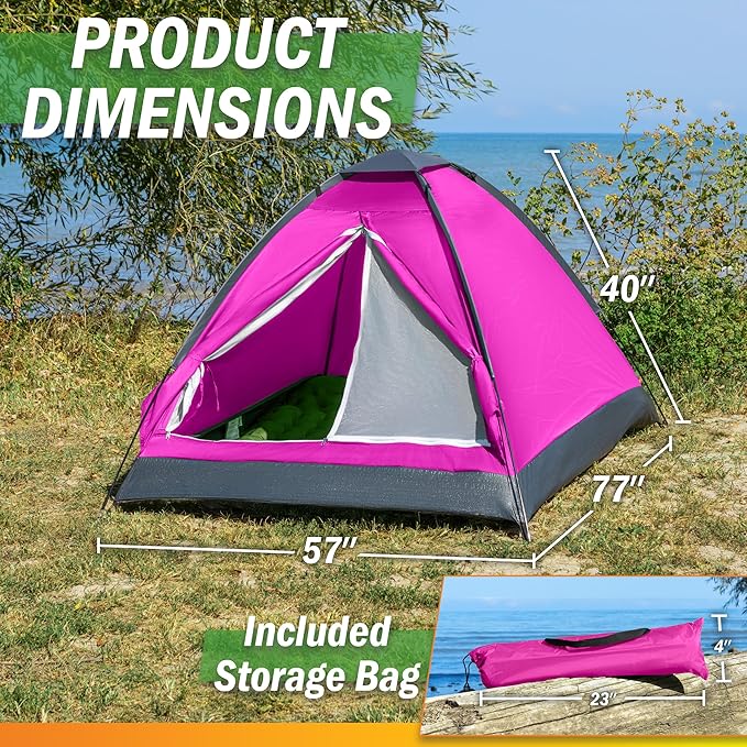 2 Person Camping Tent with Rain Fly and Carrying Bag - Lightweight Outdoor Tent for Backpacking Hiking or Beach Use by Wakeman Outdoors